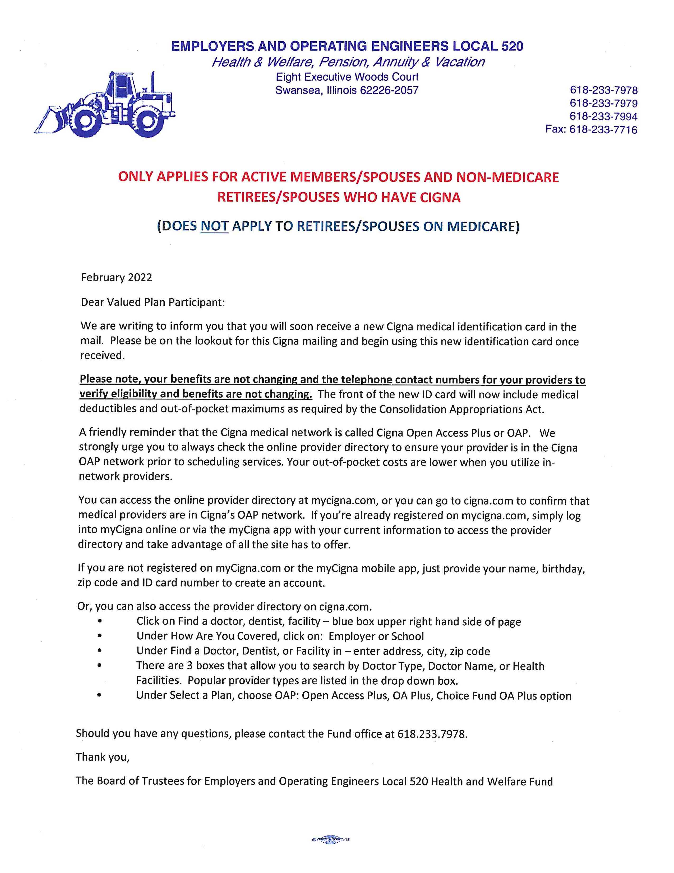 Iuoe 5 New Cigna Health Insurance Cards 28active Members And Non Medicare Retirees Only 29